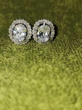 Nolan Miller Glamour Collection Oval Rhinestone Halo Clip-On Earrings